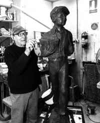 Alan Somerville moulding his original sculpture of James Martin in plasticine